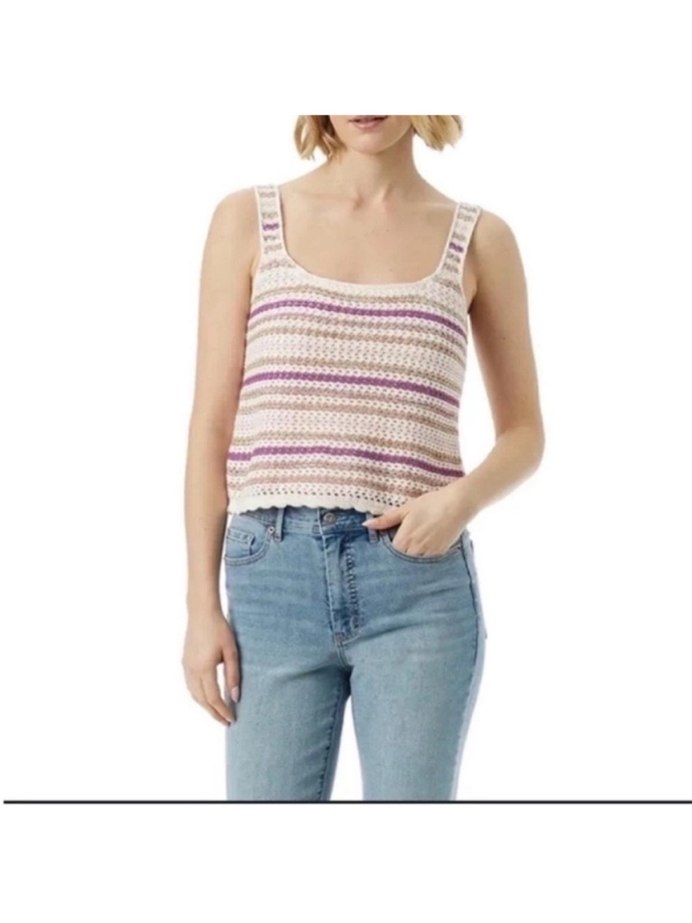 Jessica Simpson stripe multicolor crochet tank top boho 90s Y2K NWT